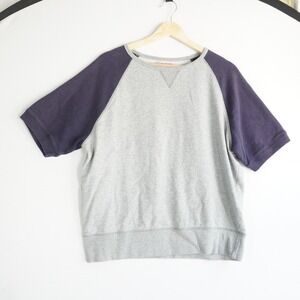 Officine Generale Mens M Short Sleeve Raglan Sweatshirt Grey Navy Blue Portugal